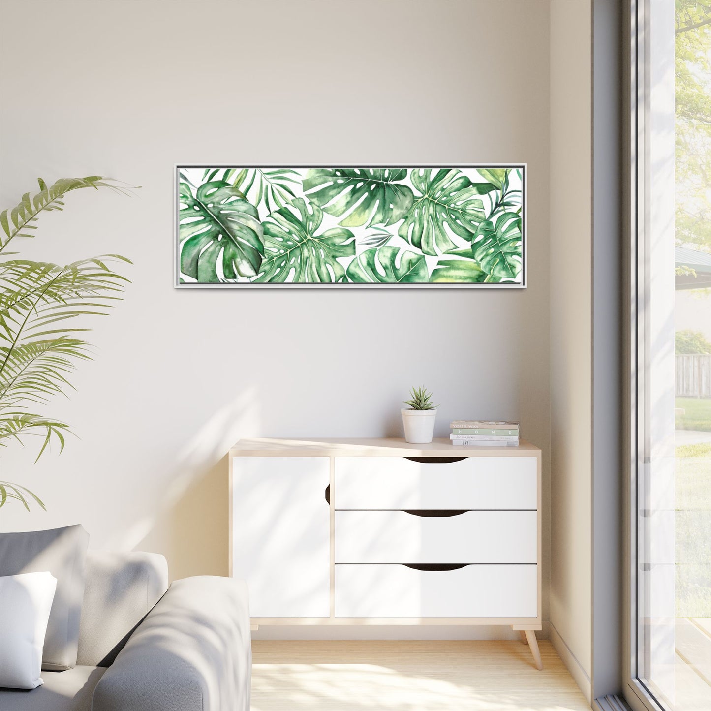 Flowers Collection - Green Wall - Matte Canvas, Framed (Multi-color)