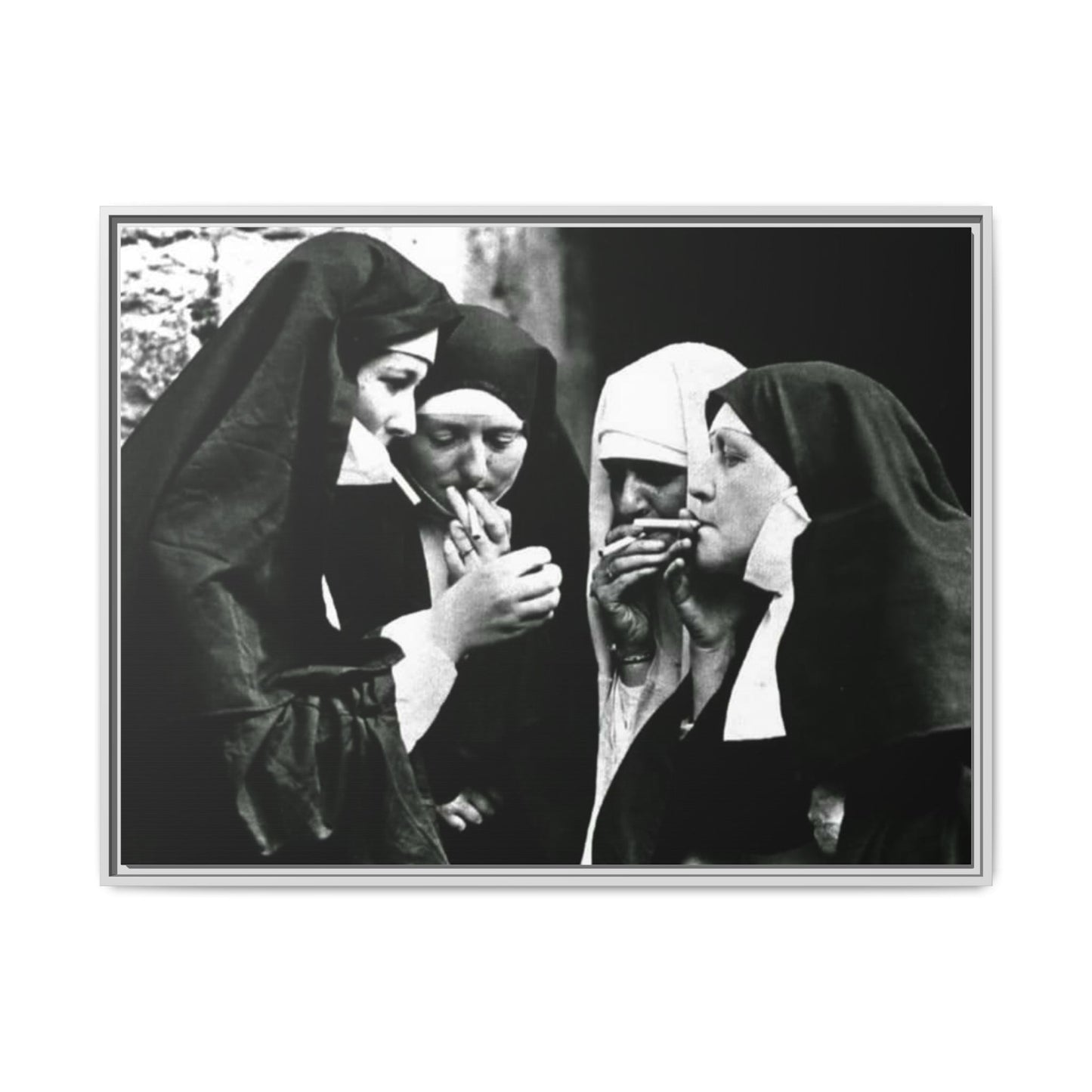 Smoking nuns - Matte Canvas, Framed (Multi-color)