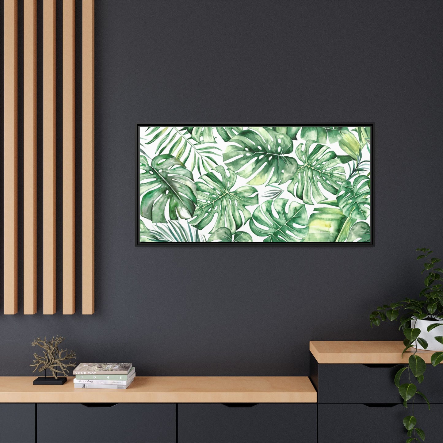 Flowers Collection - Green Wall - Matte Canvas, Framed (Multi-color)