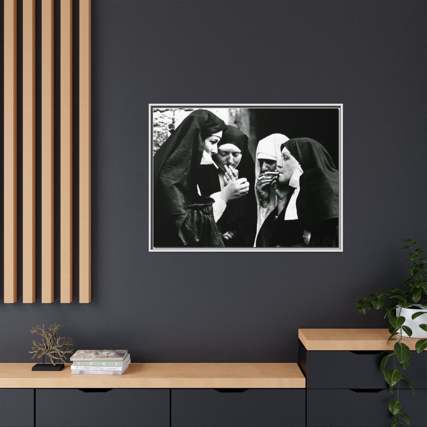 Smoking nuns - Matte Canvas, Framed (Multi-color)