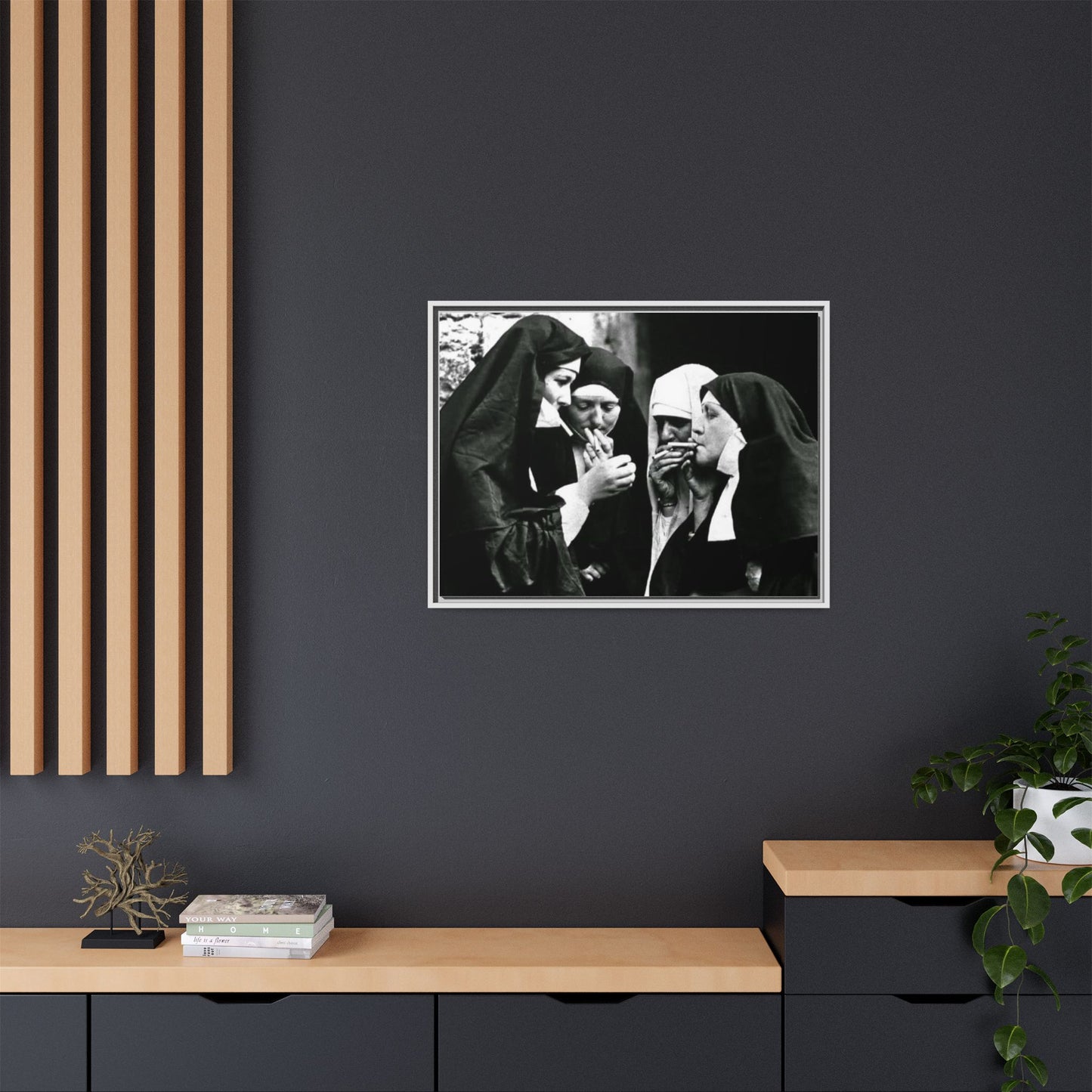 Smoking nuns - Matte Canvas, Framed (Multi-color)