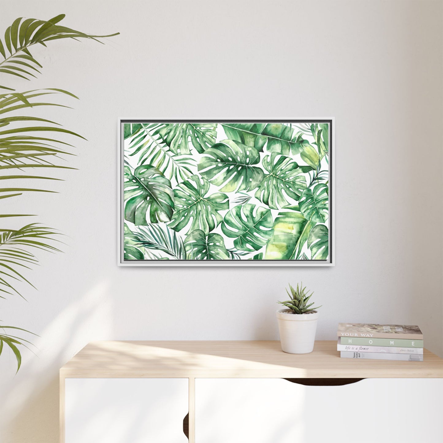 Flowers Collection - Green Wall - Matte Canvas, Framed (Multi-color)