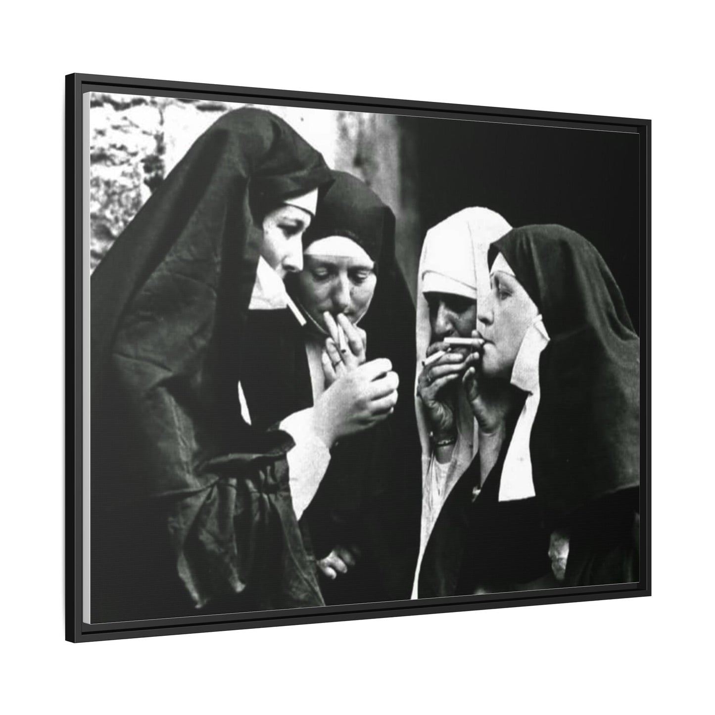 Smoking nuns - Matte Canvas, Framed (Multi-color)