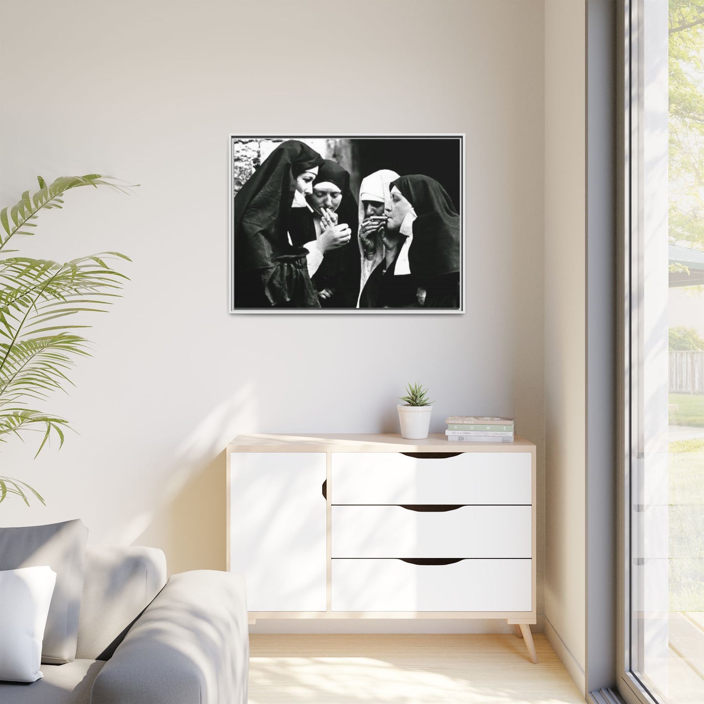 Smoking nuns - Matte Canvas, Framed (Multi-color)