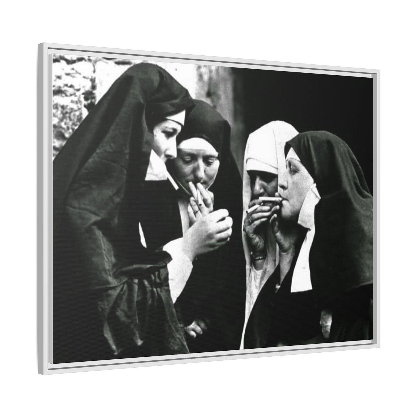 Smoking nuns - Matte Canvas, Framed (Multi-color)