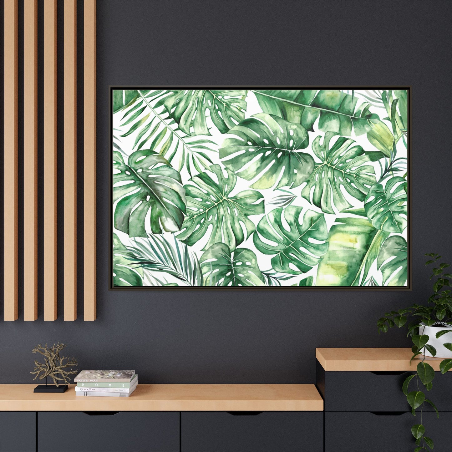 Flowers Collection - Green Wall - Matte Canvas, Framed (Multi-color)