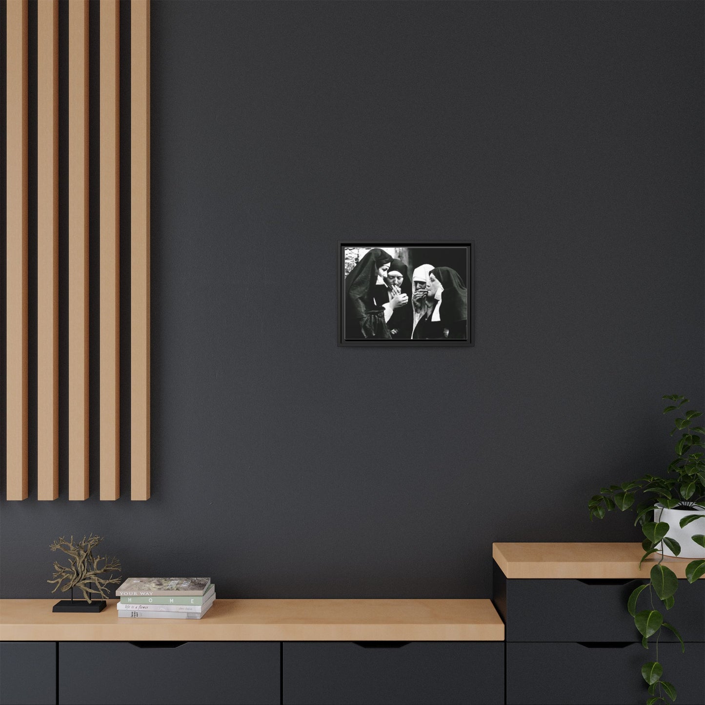 Smoking nuns - Matte Canvas, Framed (Multi-color)