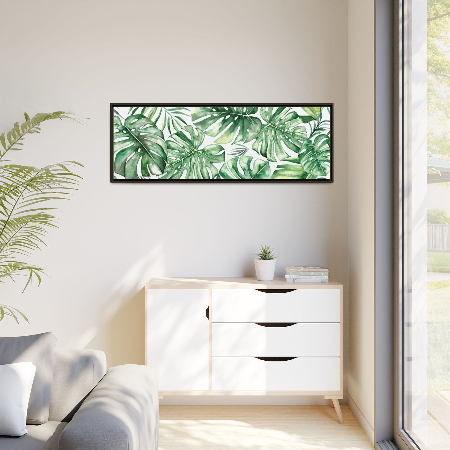 Flowers Collection - Green Wall - Matte Canvas, Framed (Multi-color)
