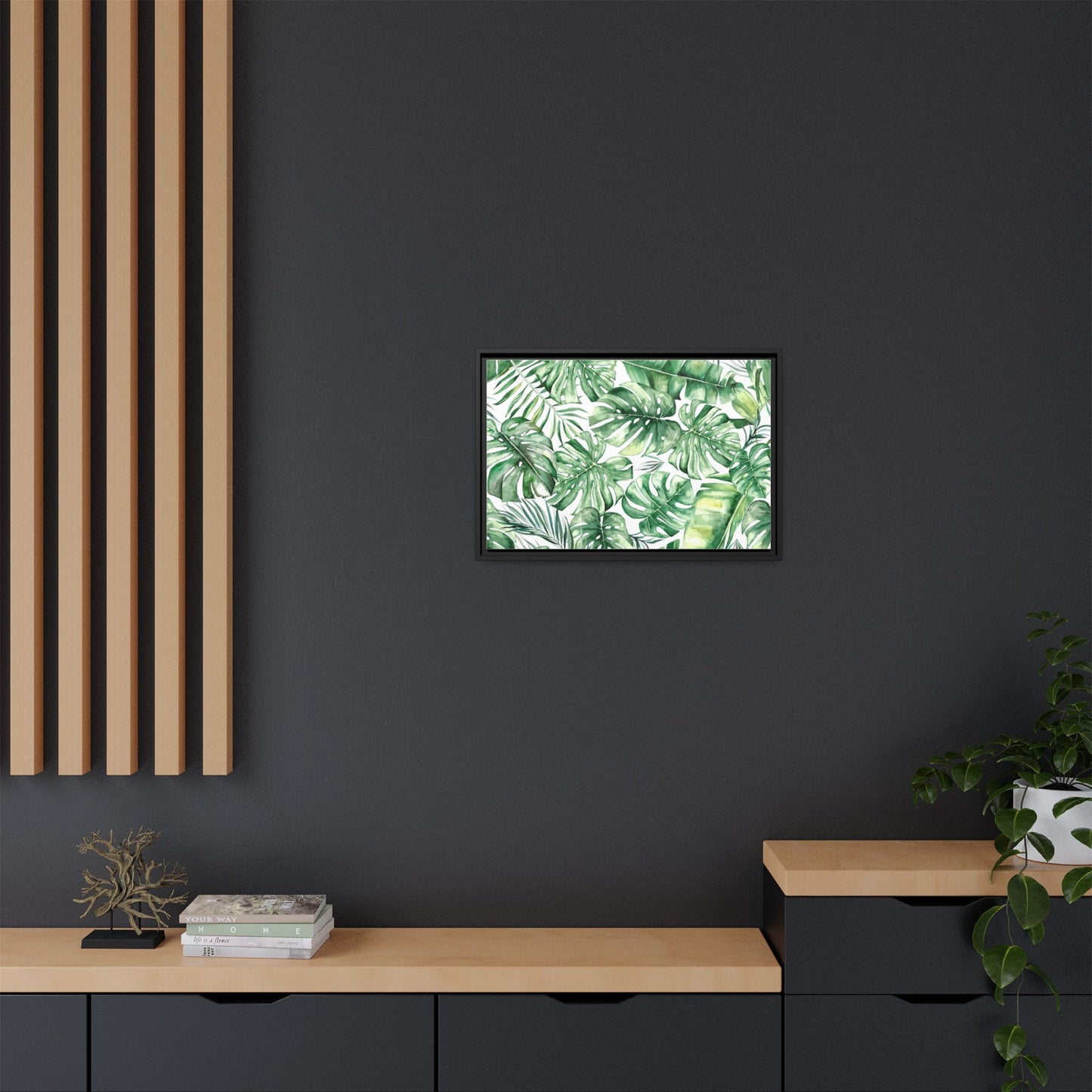 Flowers Collection - Green Wall - Matte Canvas, Framed (Multi-color)