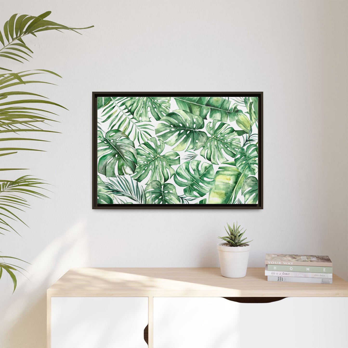 Flowers Collection - Green Wall - Matte Canvas, Framed (Multi-color)