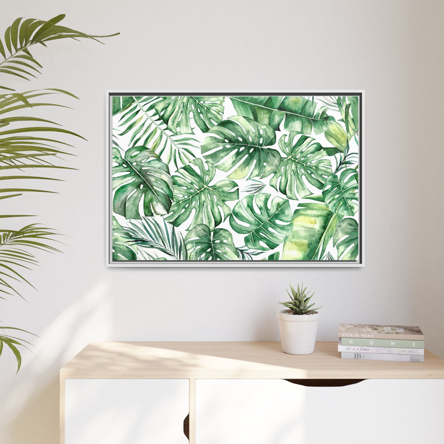 Flowers Collection - Green Wall - Matte Canvas, Framed (Multi-color)