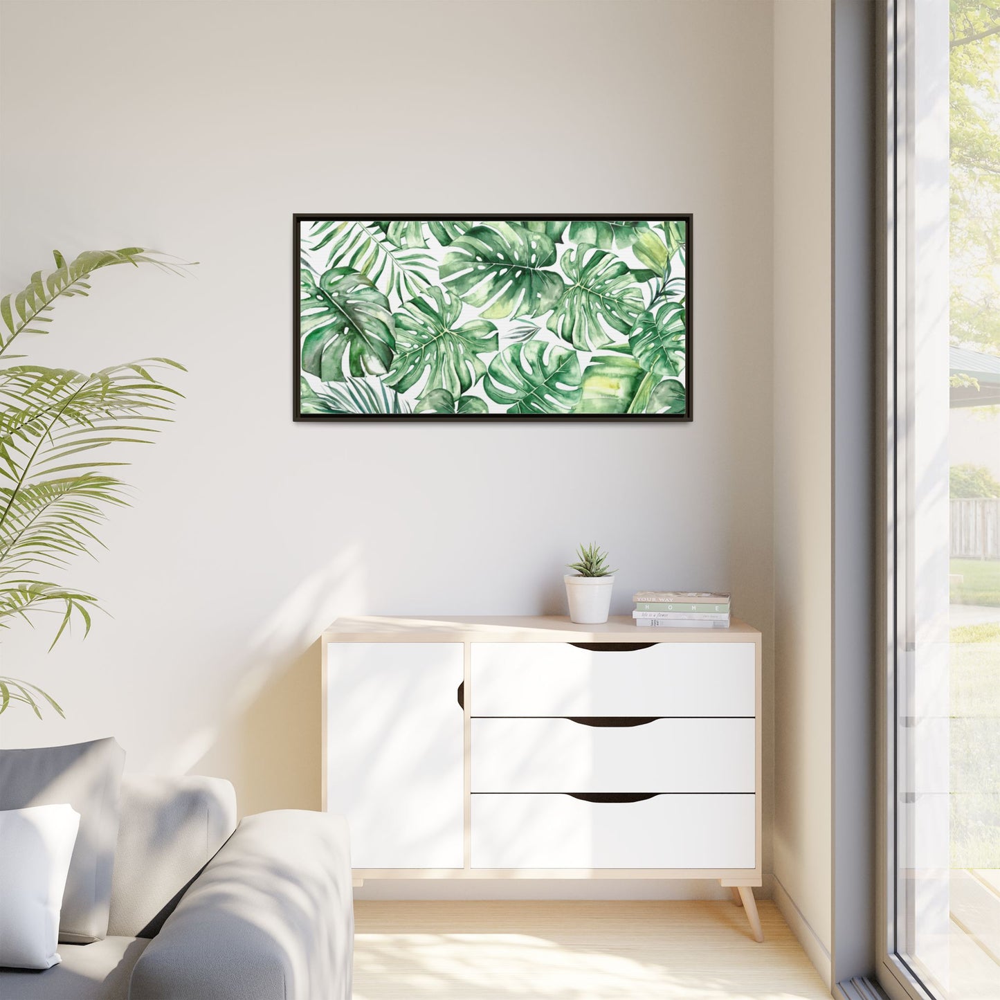 Flowers Collection - Green Wall - Matte Canvas, Framed (Multi-color)
