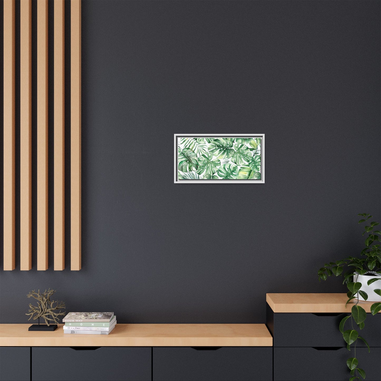 Flowers Collection - Green Wall - Matte Canvas, Framed (Multi-color)