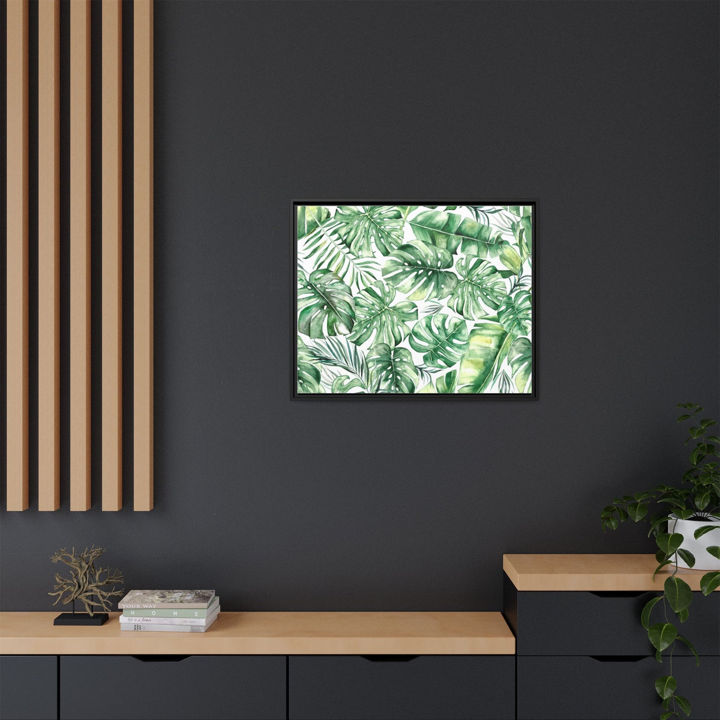 Flowers Collection - Green Wall - Matte Canvas, Framed (Multi-color)