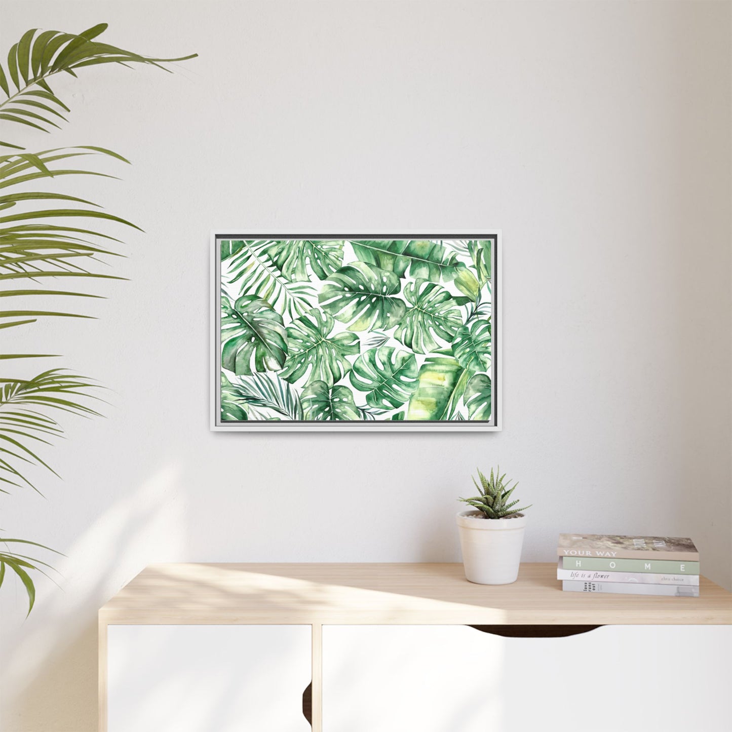 Flowers Collection - Green Wall - Matte Canvas, Framed (Multi-color)