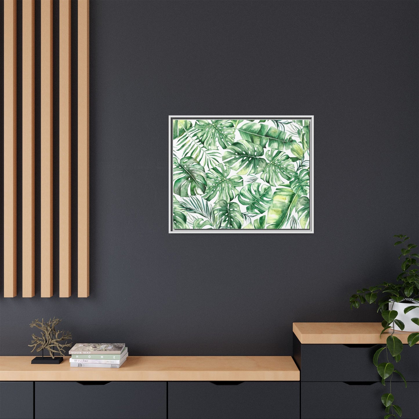 Flowers Collection - Green Wall - Matte Canvas, Framed (Multi-color)