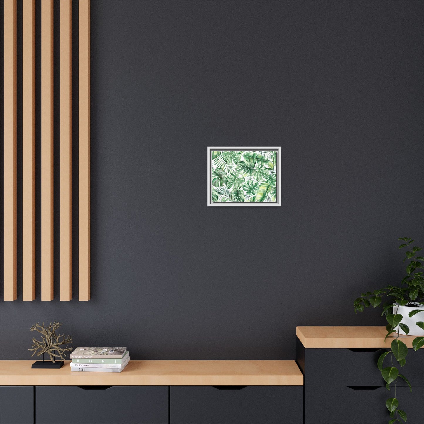 Flowers Collection - Green Wall - Matte Canvas, Framed (Multi-color)