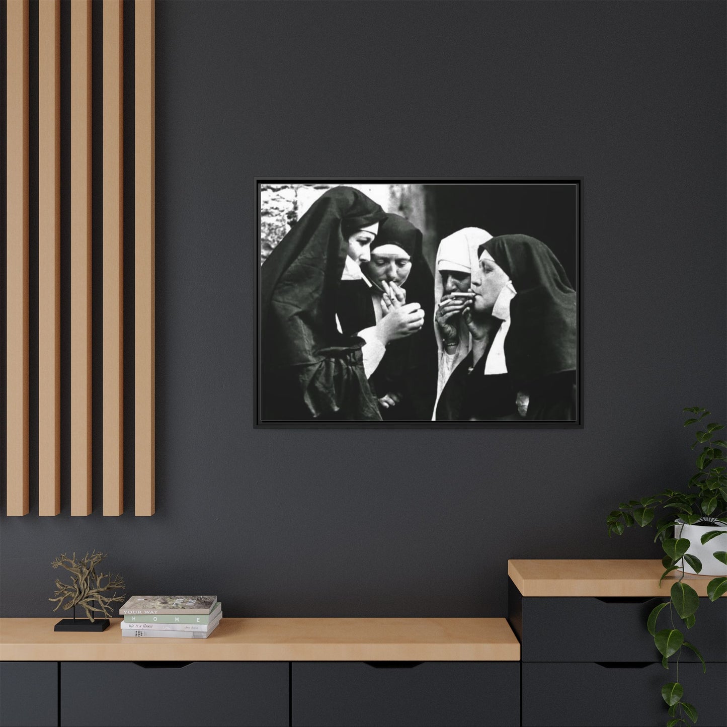 Smoking nuns - Matte Canvas, Framed (Multi-color)