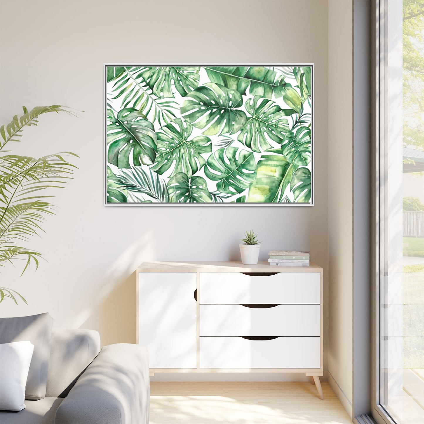 Flowers Collection - Green Wall - Matte Canvas, Framed (Multi-color)