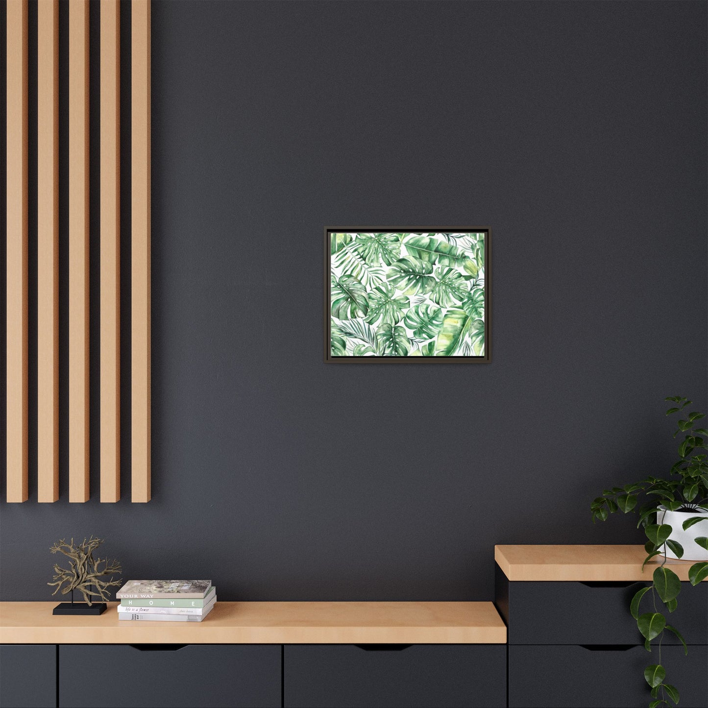 Flowers Collection - Green Wall - Matte Canvas, Framed (Multi-color)