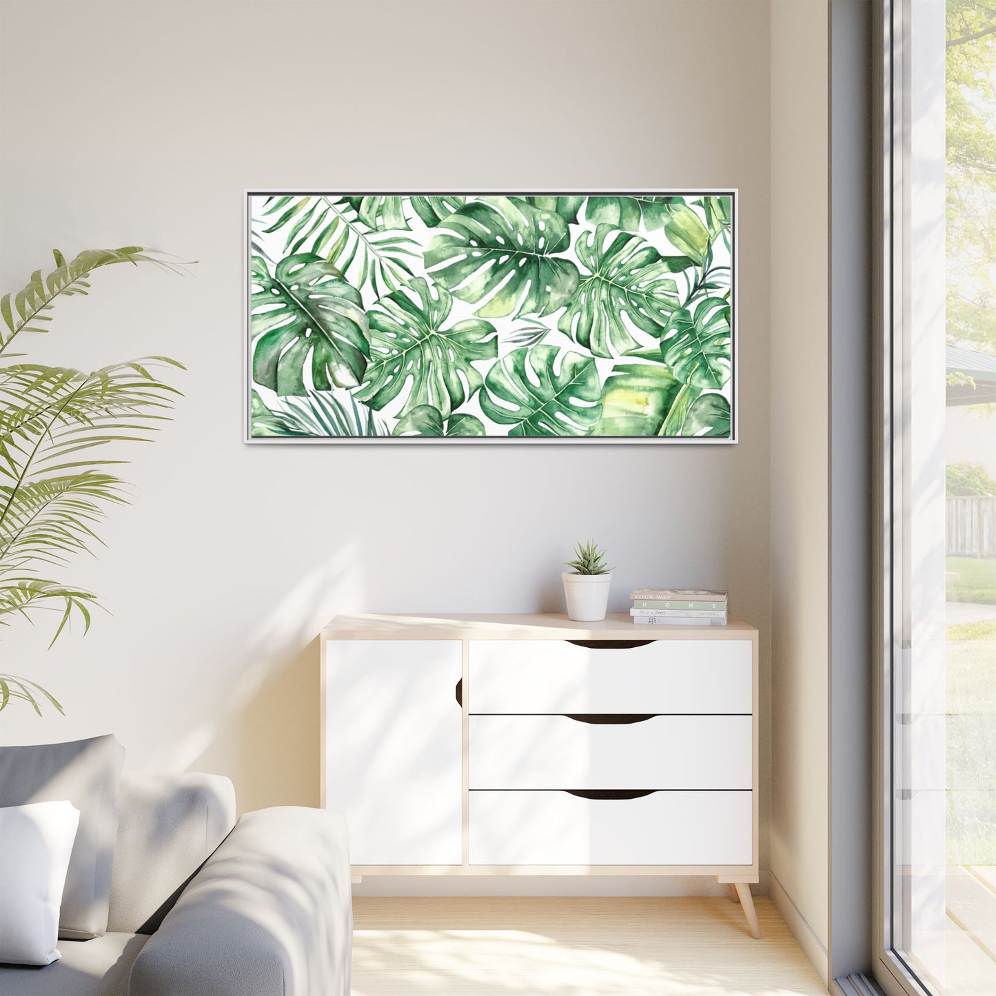 Flowers Collection - Green Wall - Matte Canvas, Framed (Multi-color)