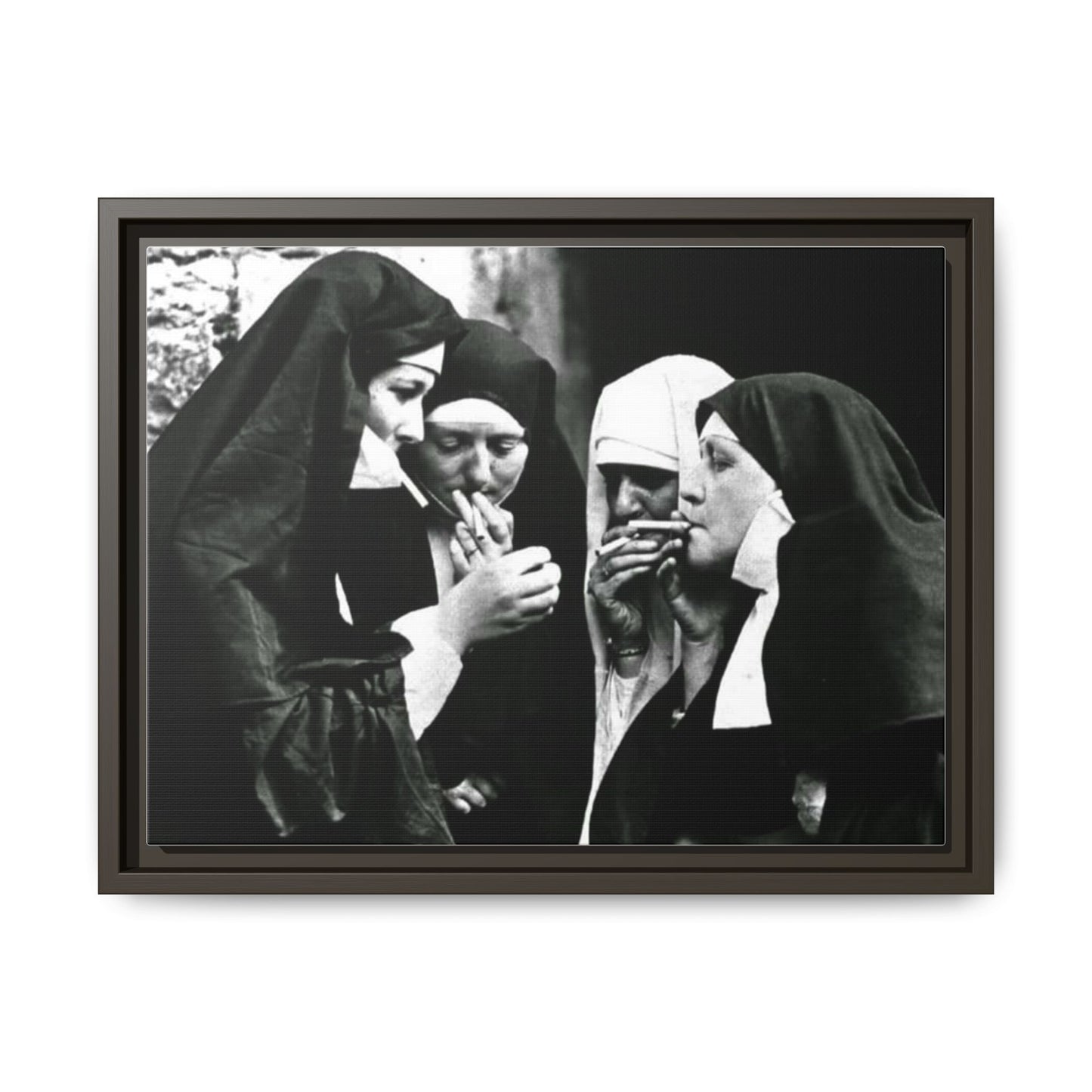 Smoking nuns - Matte Canvas, Framed (Multi-color)