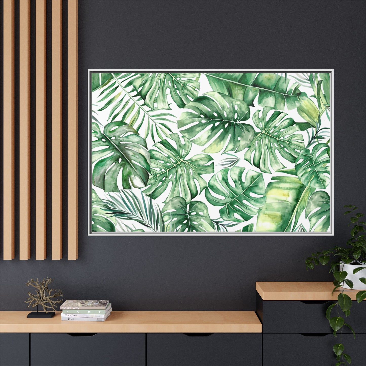 Flowers Collection - Green Wall - Matte Canvas, Framed (Multi-color)
