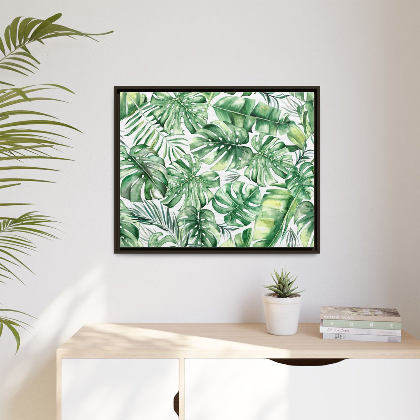 Flowers Collection - Green Wall - Matte Canvas, Framed (Multi-color)
