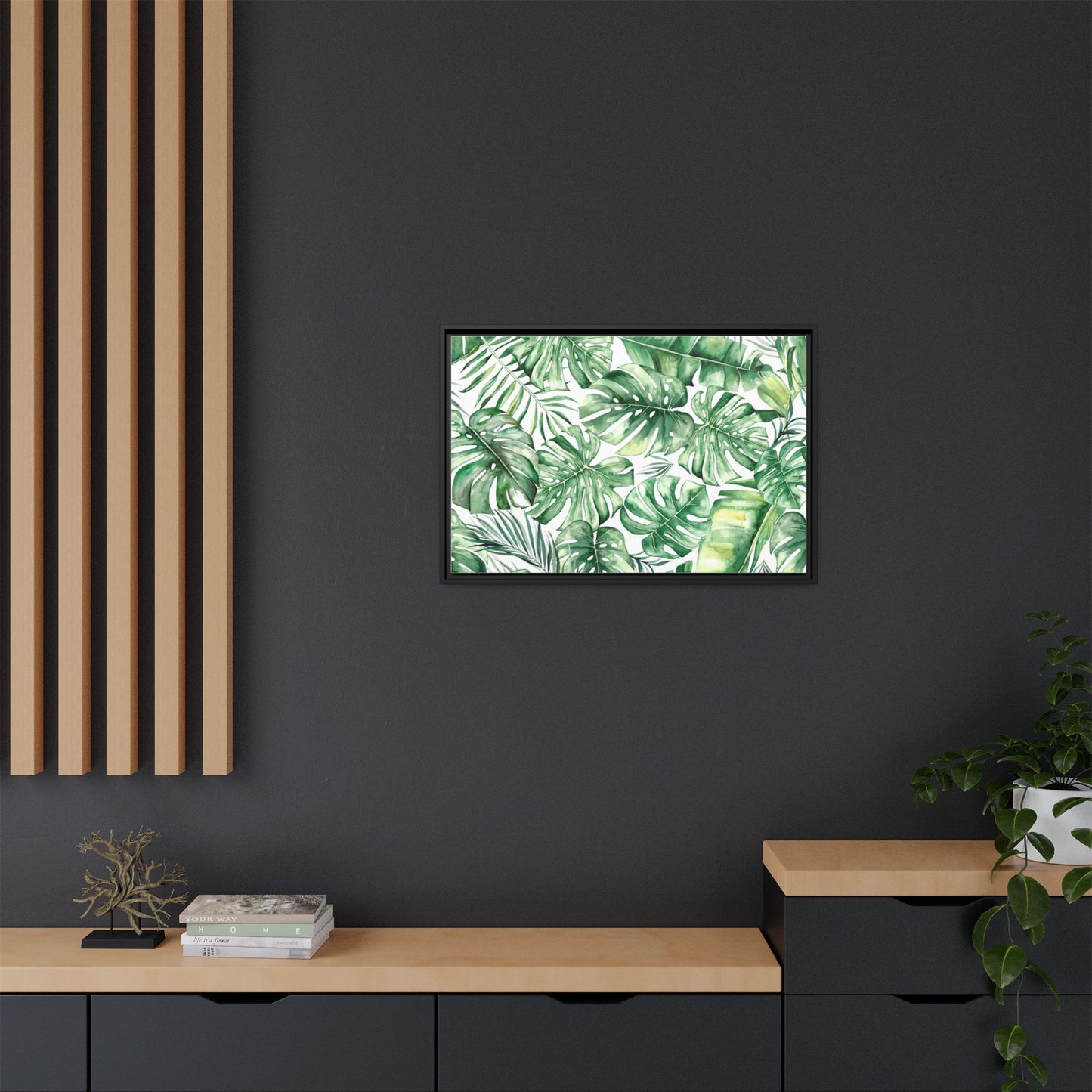 Flowers Collection - Green Wall - Matte Canvas, Framed (Multi-color)