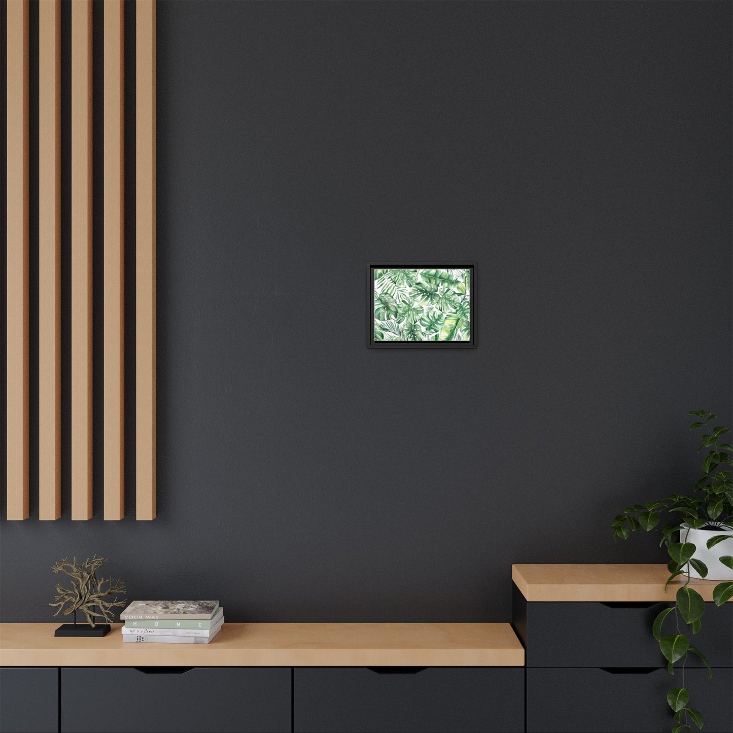 Flowers Collection - Green Wall - Matte Canvas, Framed (Multi-color)