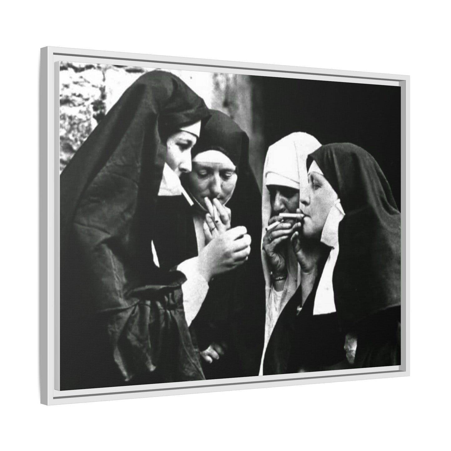 Smoking nuns - Matte Canvas, Framed (Multi-color)