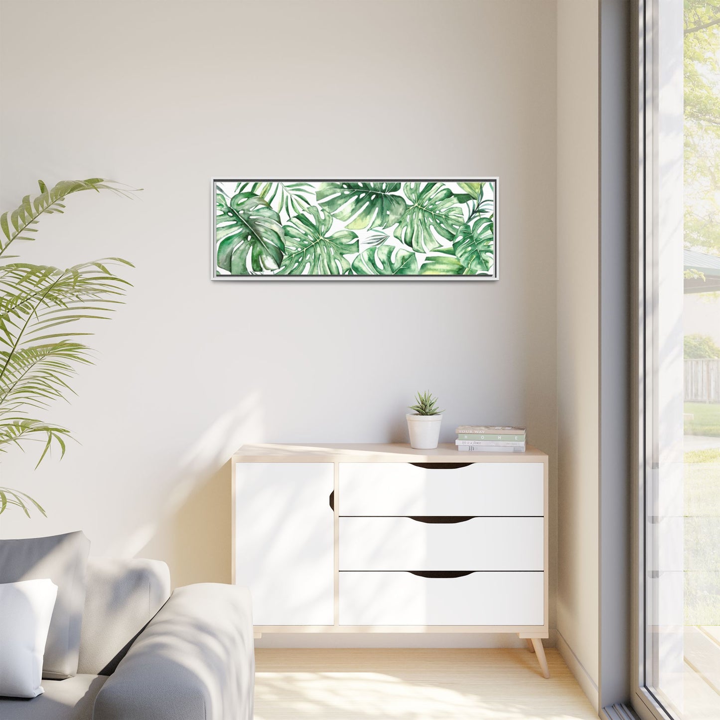 Flowers Collection - Green Wall - Matte Canvas, Framed (Multi-color)