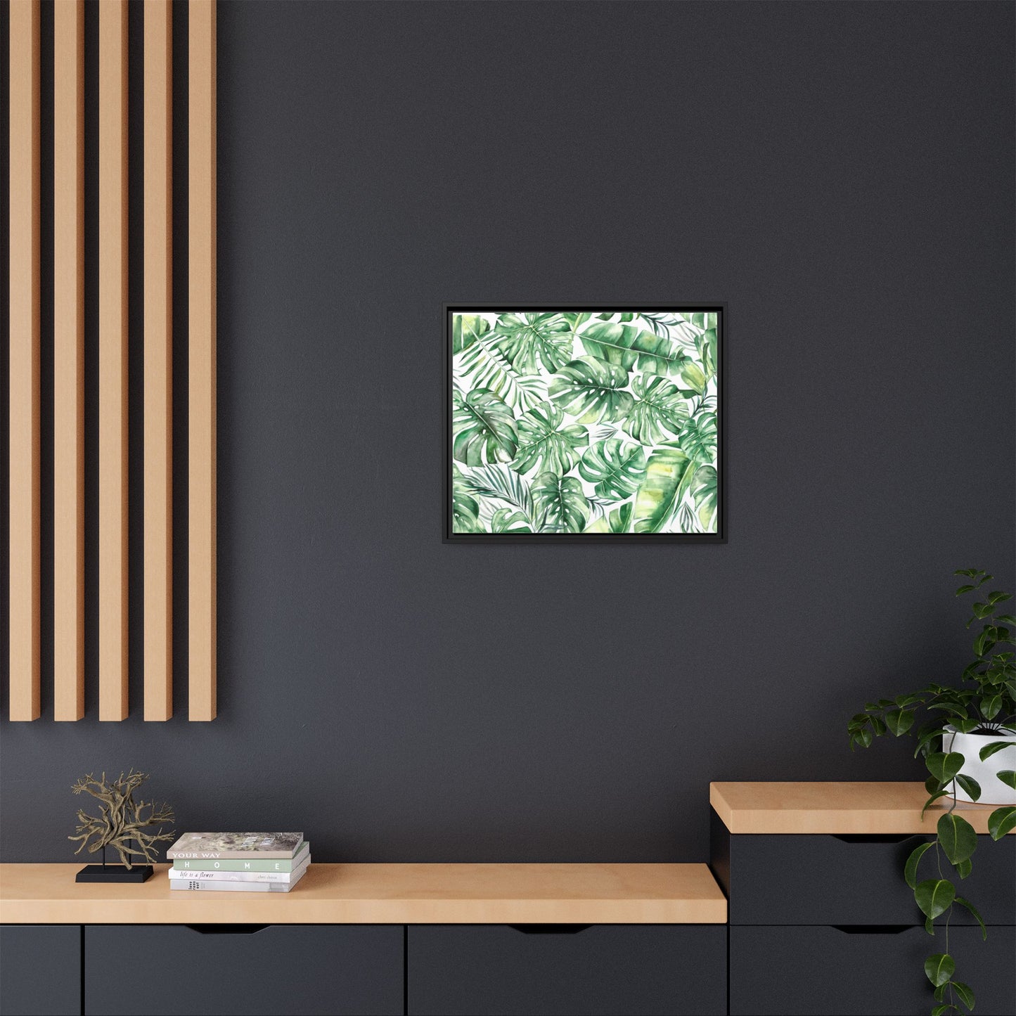 Flowers Collection - Green Wall - Matte Canvas, Framed (Multi-color)