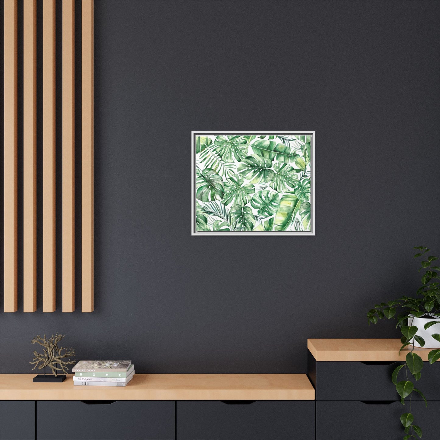 Flowers Collection - Green Wall - Matte Canvas, Framed (Multi-color)
