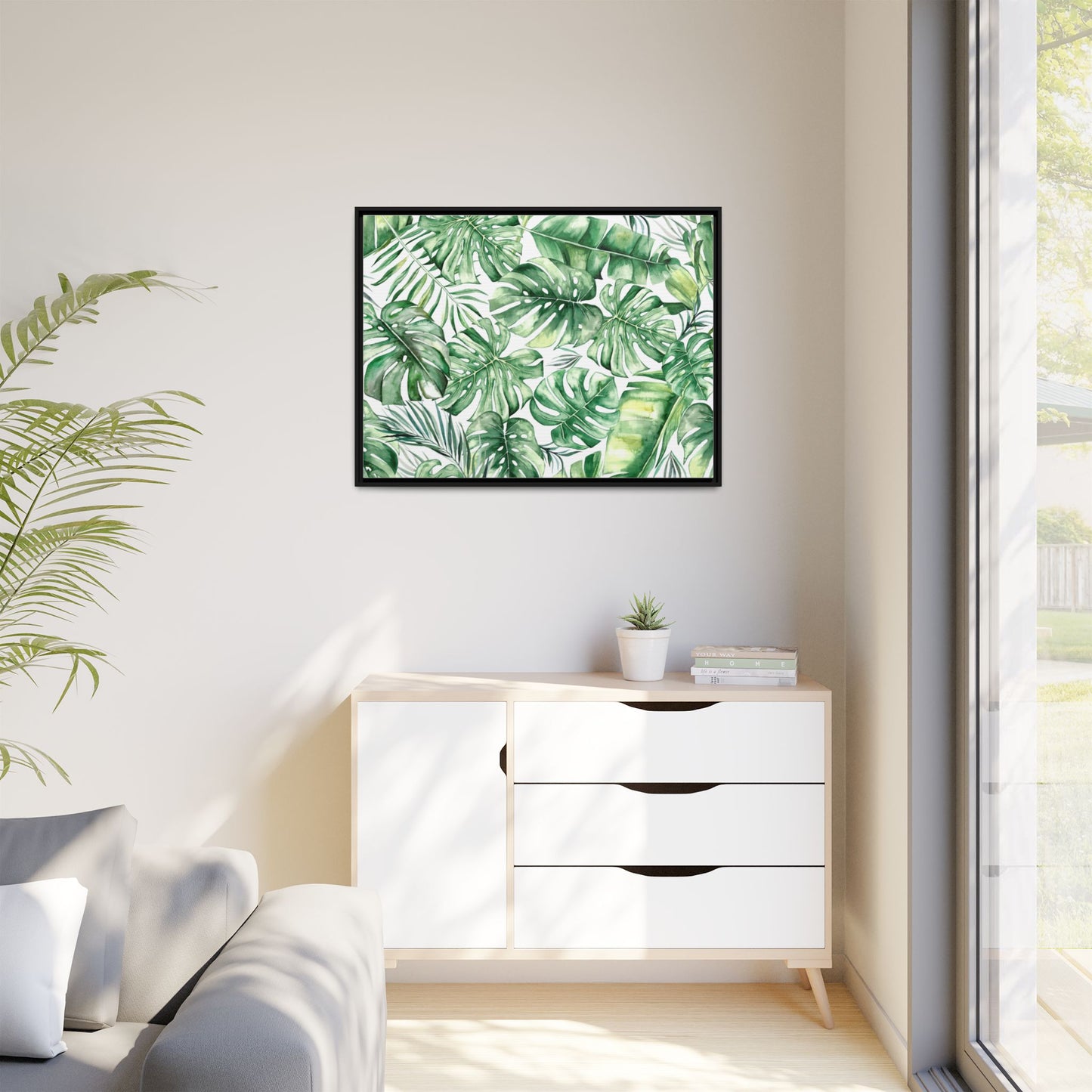 Flowers Collection - Green Wall - Matte Canvas, Framed (Multi-color)