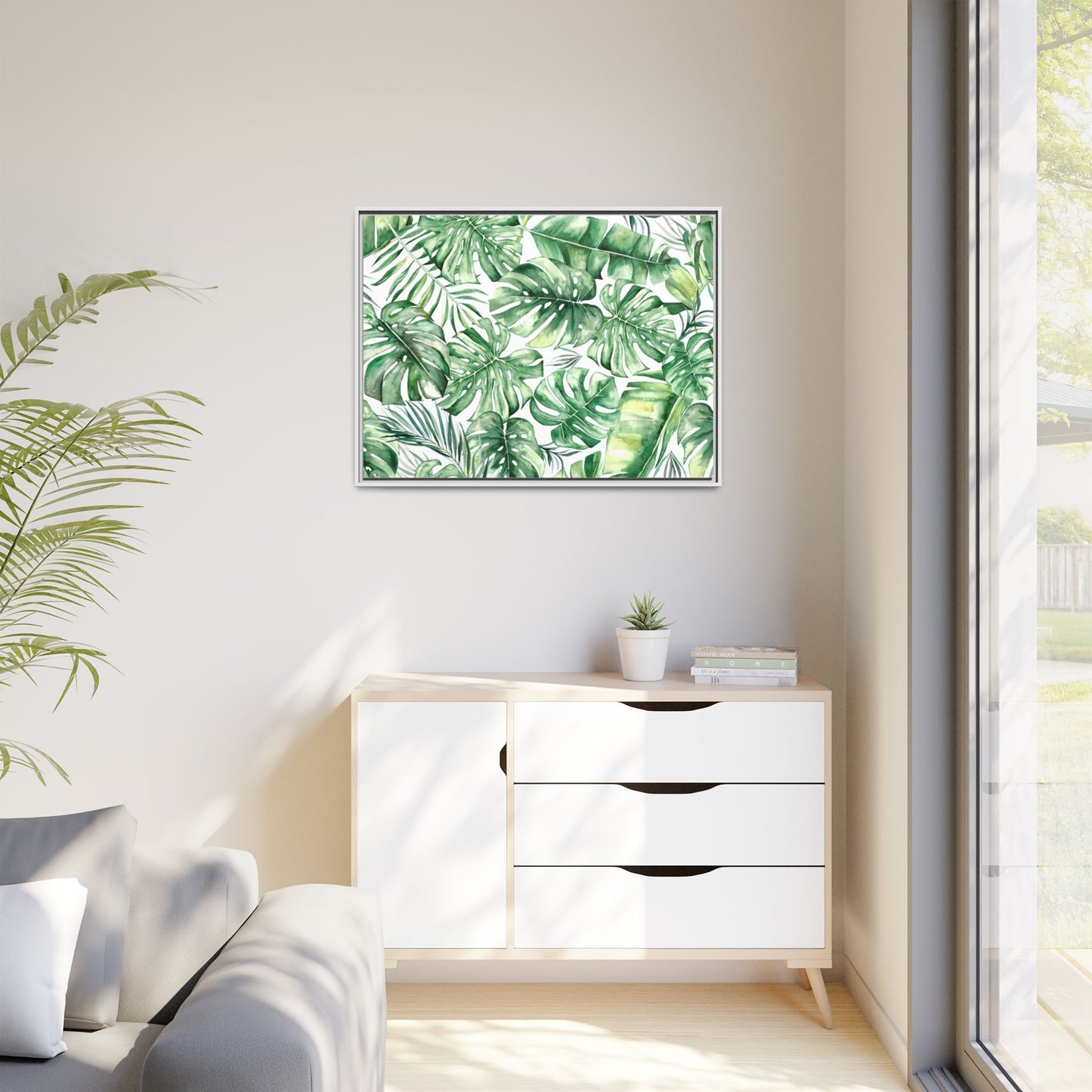 Flowers Collection - Green Wall - Matte Canvas, Framed (Multi-color)