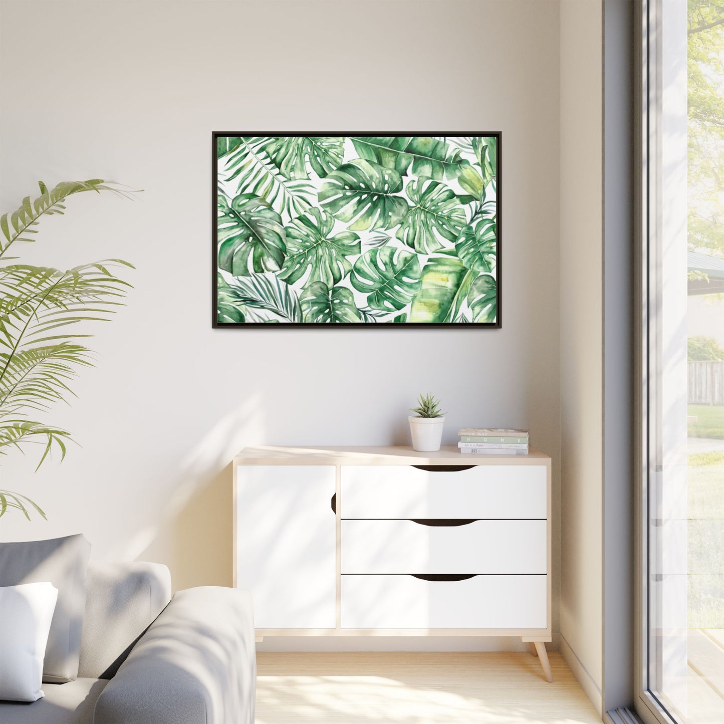 Flowers Collection - Green Wall - Matte Canvas, Framed (Multi-color)