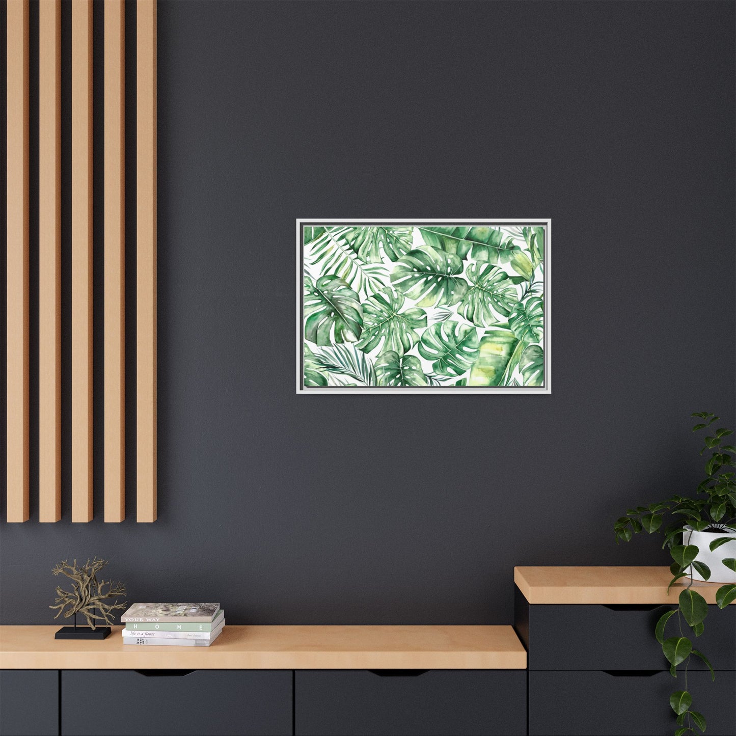Flowers Collection - Green Wall - Matte Canvas, Framed (Multi-color)