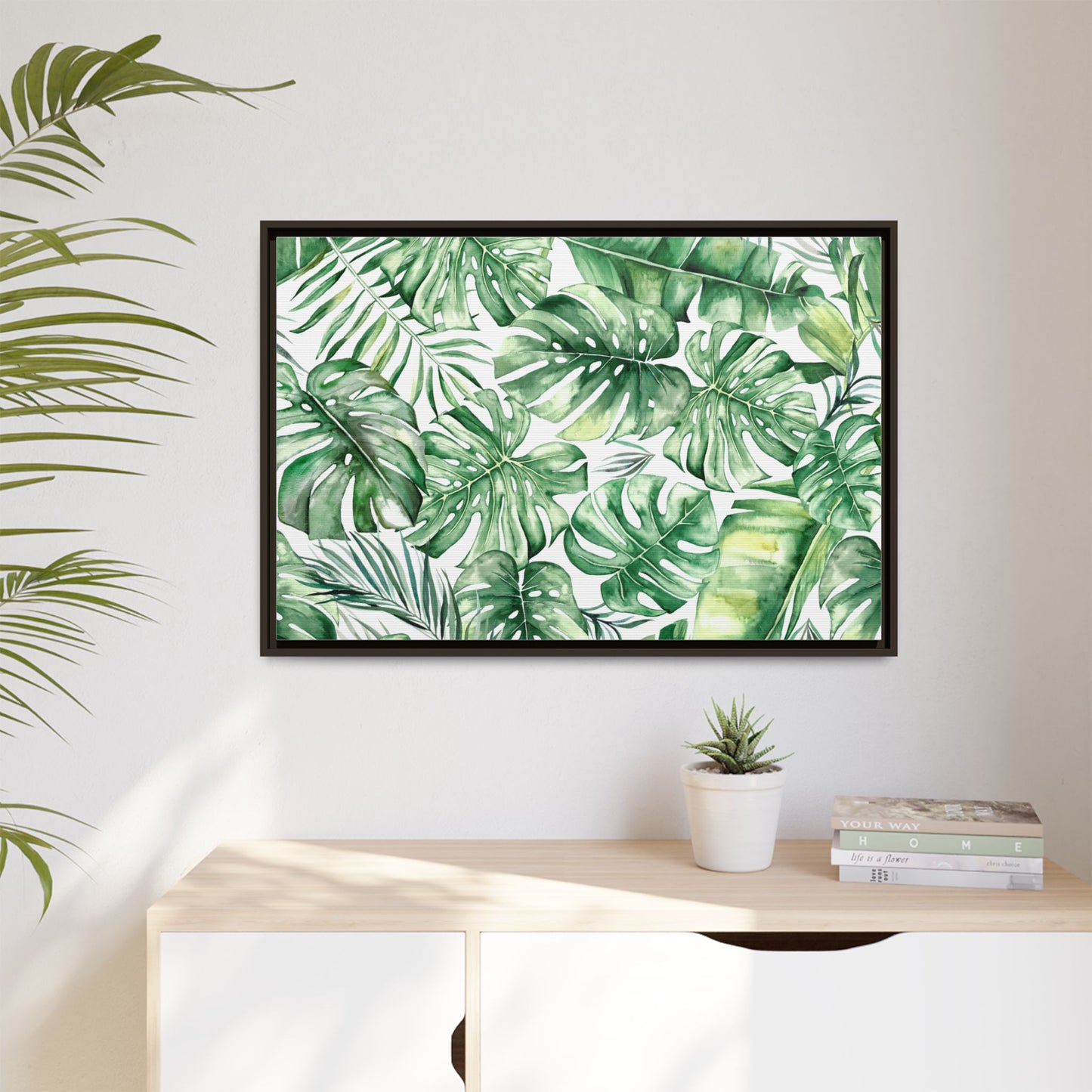 Flowers Collection - Green Wall - Matte Canvas, Framed (Multi-color)
