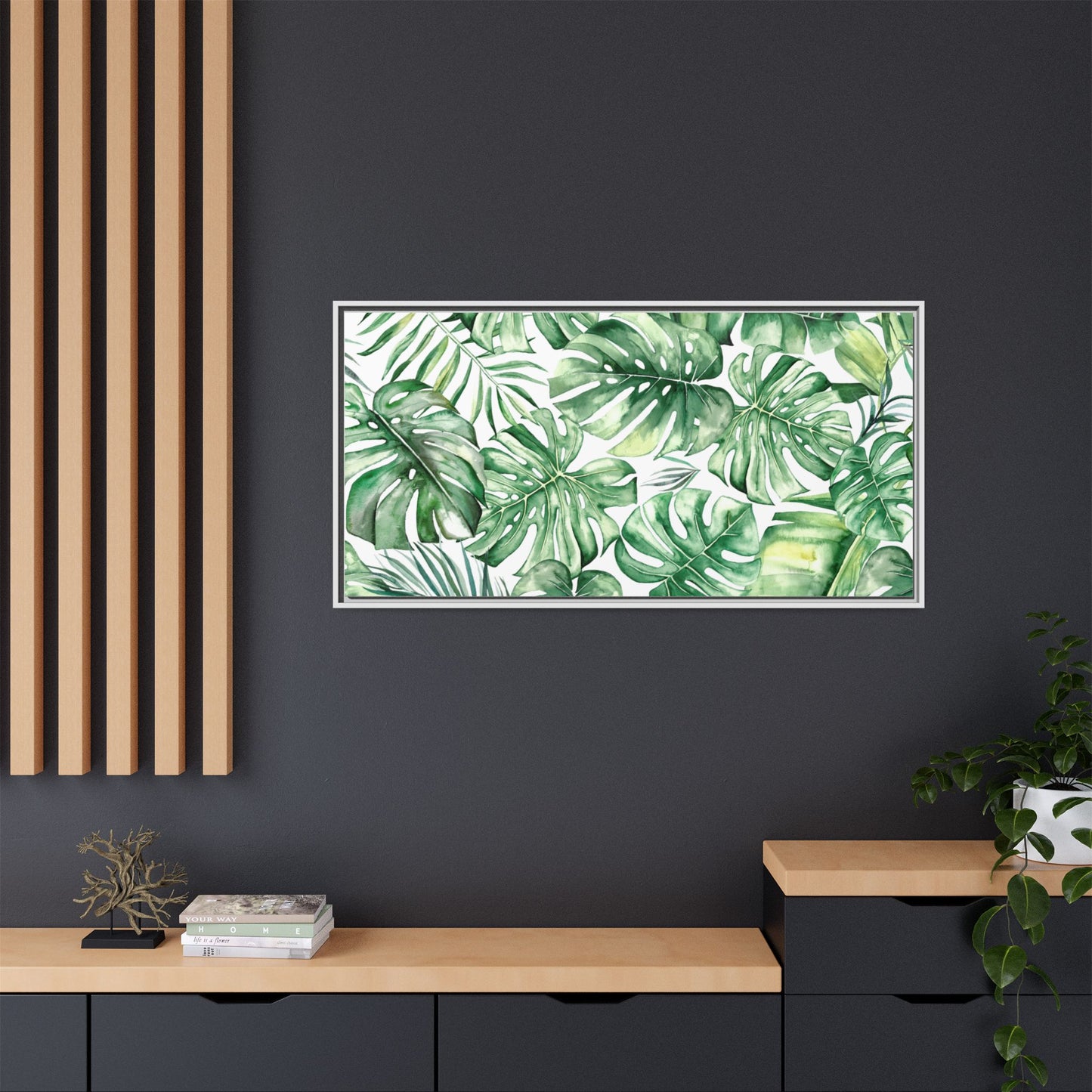 Flowers Collection - Green Wall - Matte Canvas, Framed (Multi-color)