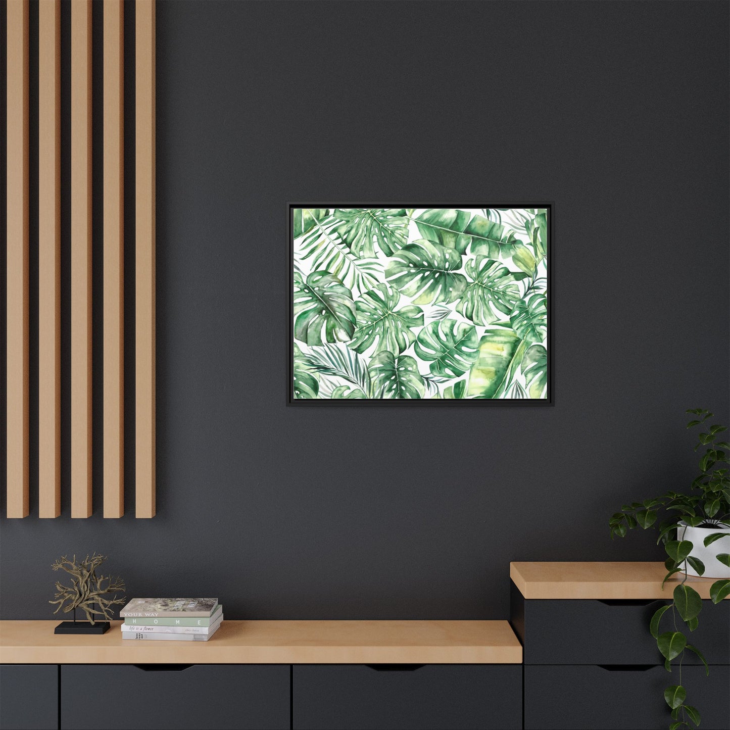 Flowers Collection - Green Wall - Matte Canvas, Framed (Multi-color)