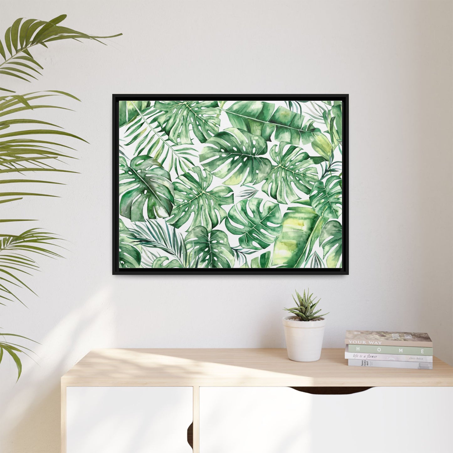 Flowers Collection - Green Wall - Matte Canvas, Framed (Multi-color)