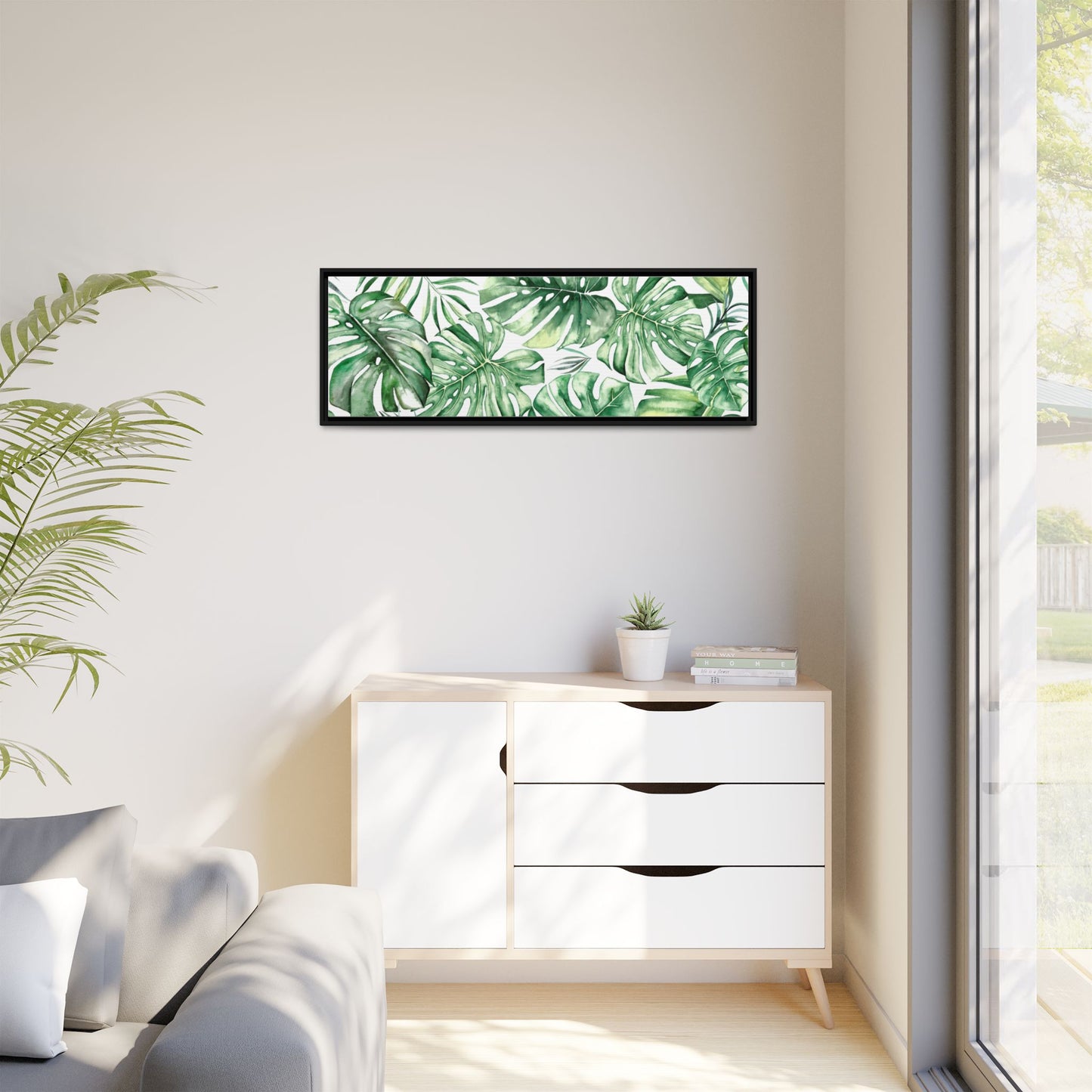 Flowers Collection - Green Wall - Matte Canvas, Framed (Multi-color)