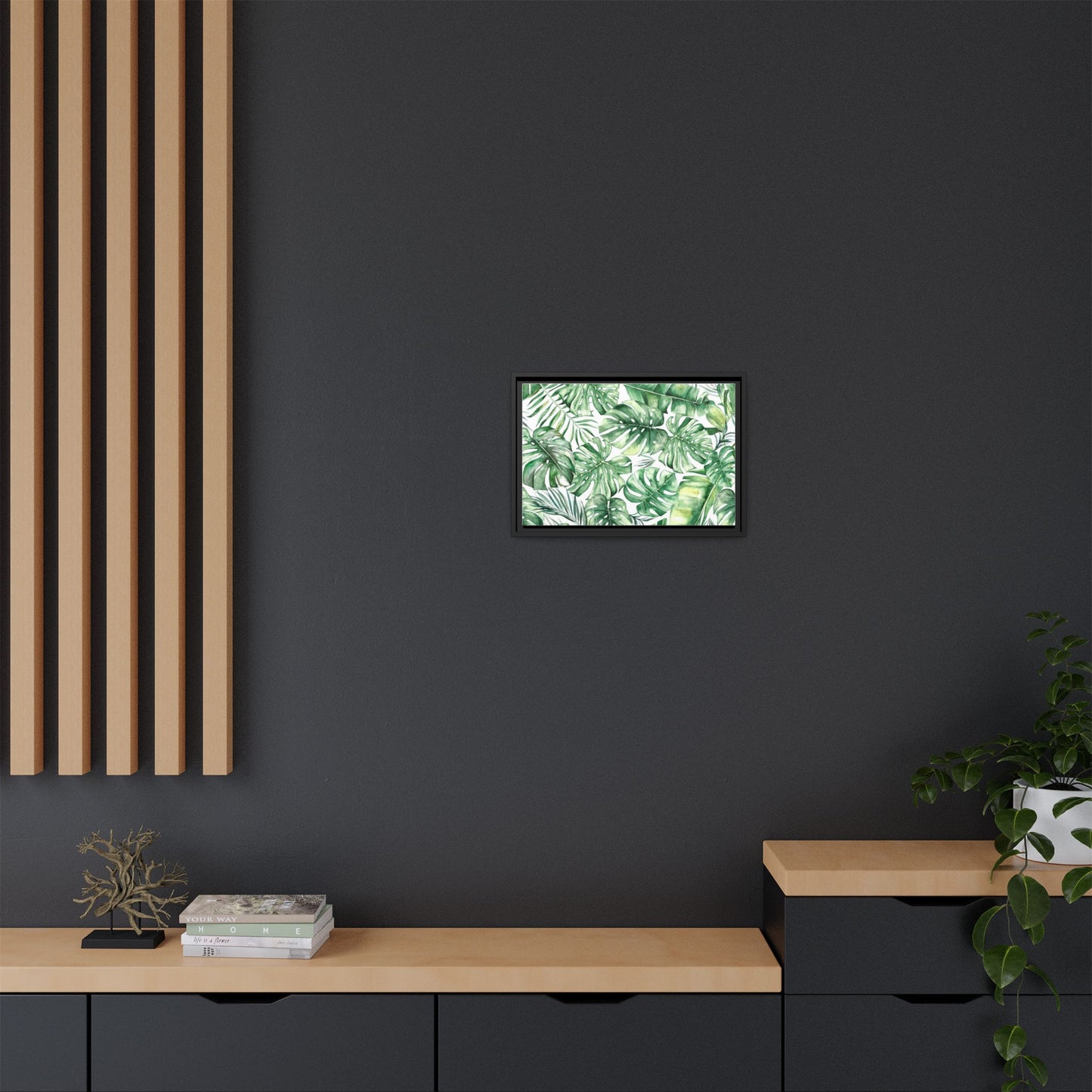 Flowers Collection - Green Wall - Matte Canvas, Framed (Multi-color)