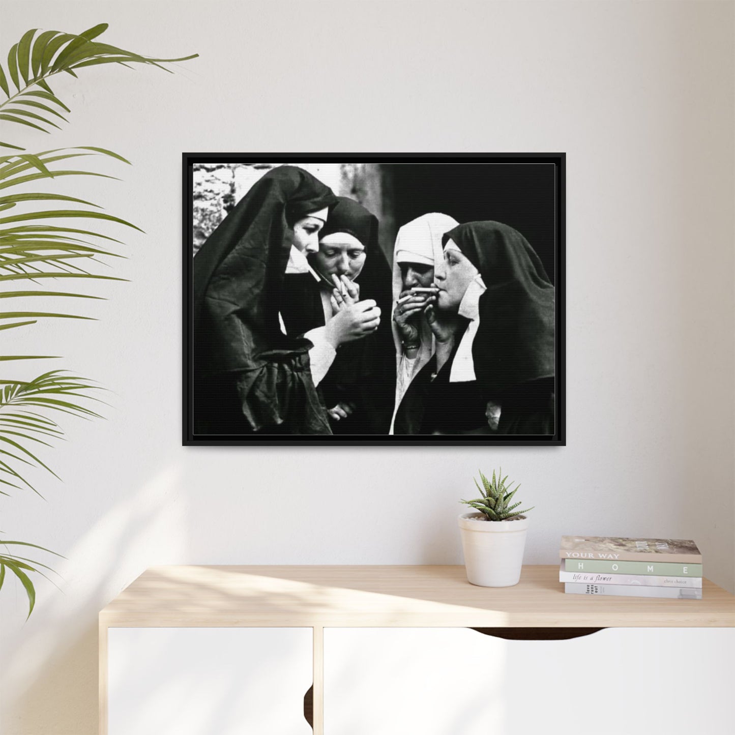 Smoking nuns - Matte Canvas, Framed (Multi-color)