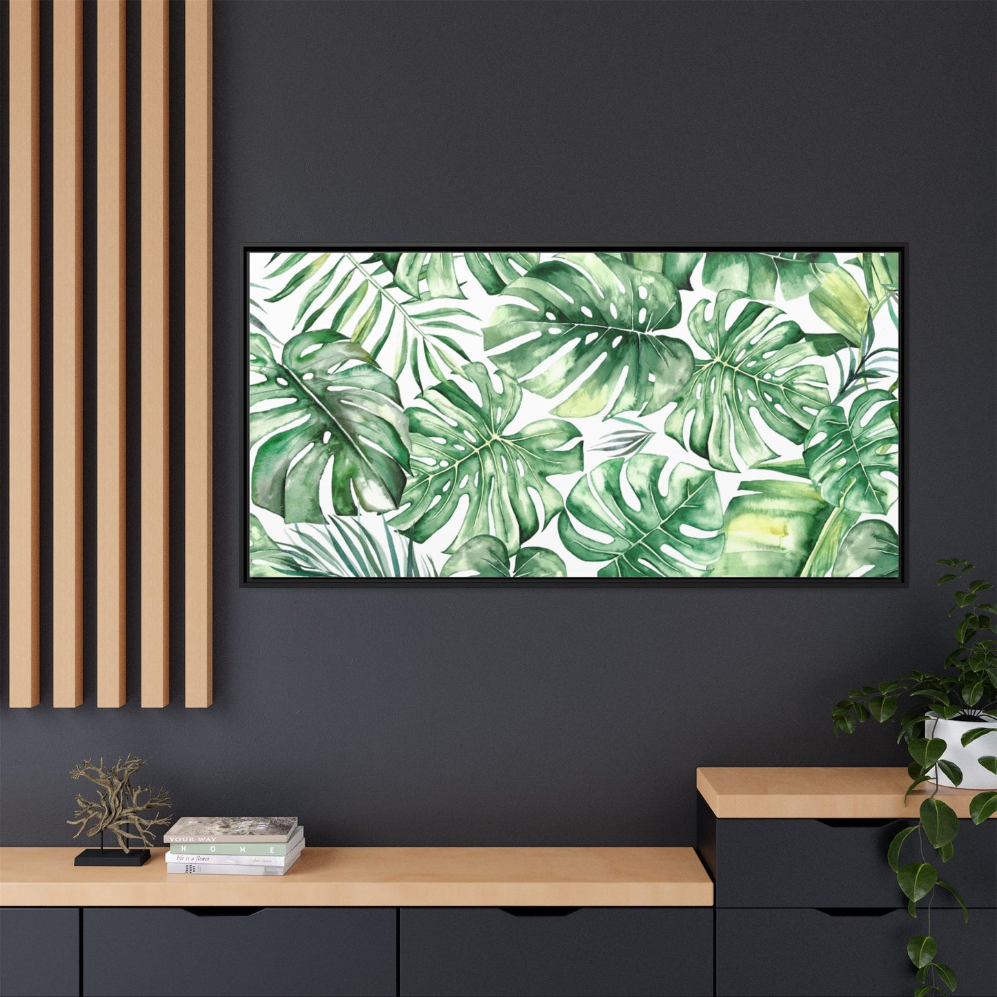 Flowers Collection - Green Wall - Matte Canvas, Framed (Multi-color)