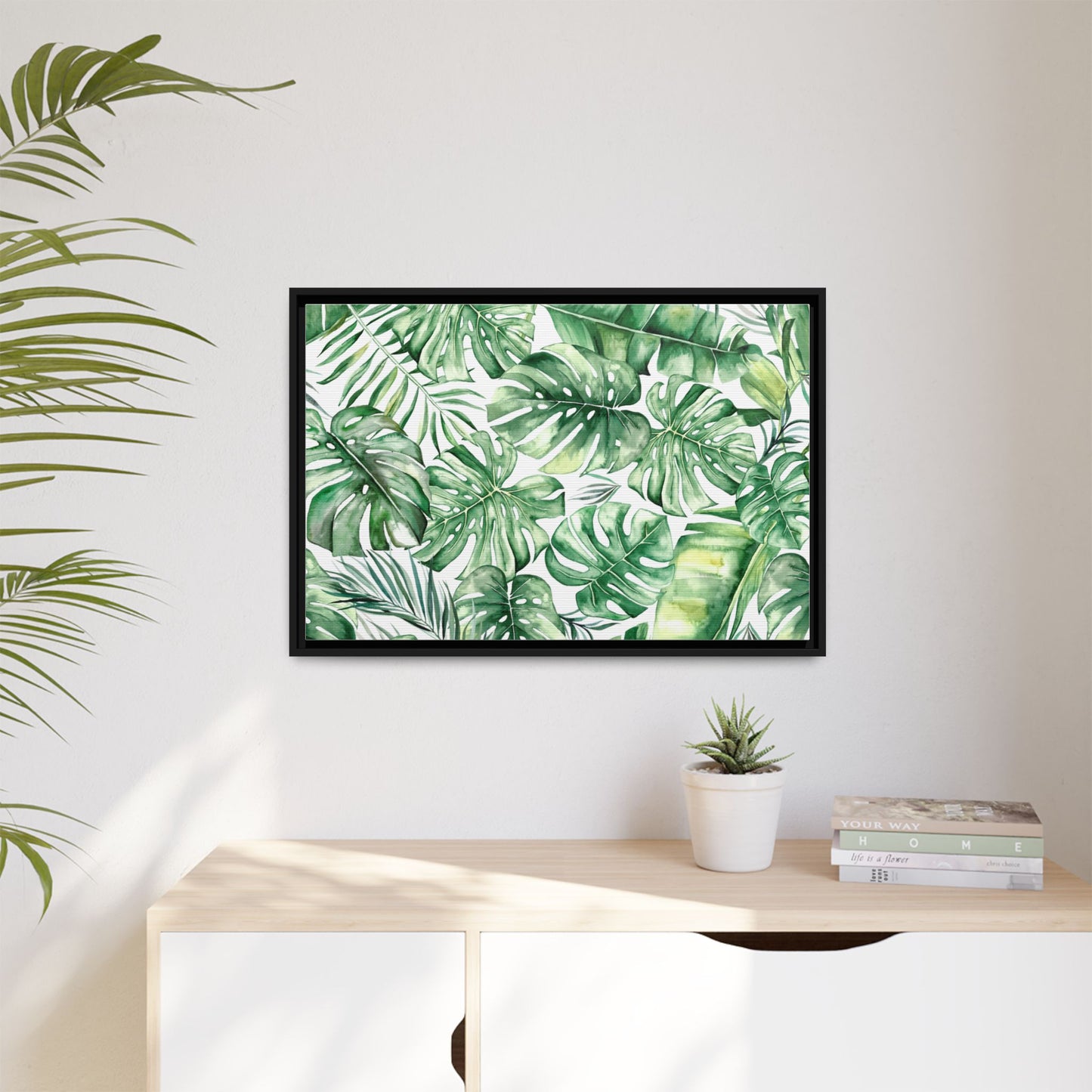 Flowers Collection - Green Wall - Matte Canvas, Framed (Multi-color)