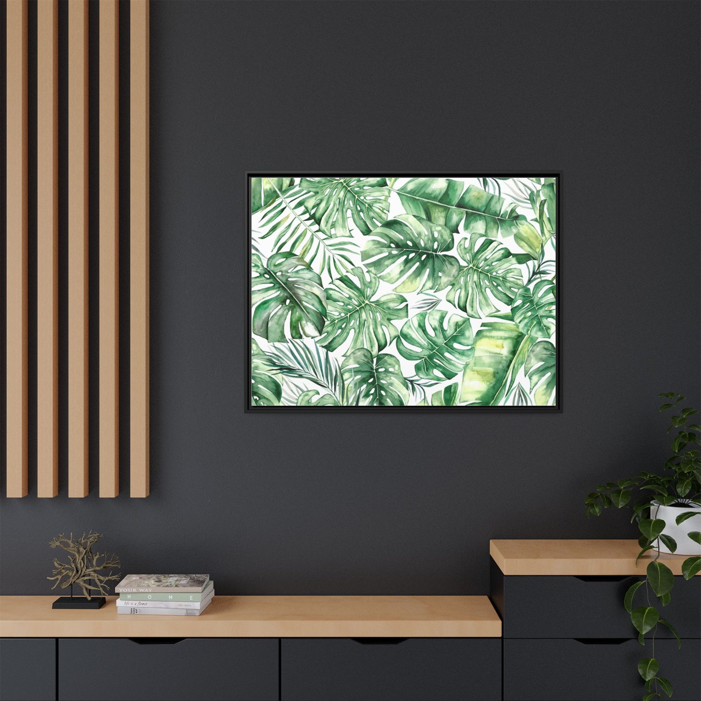 Flowers Collection - Green Wall - Matte Canvas, Framed (Multi-color)