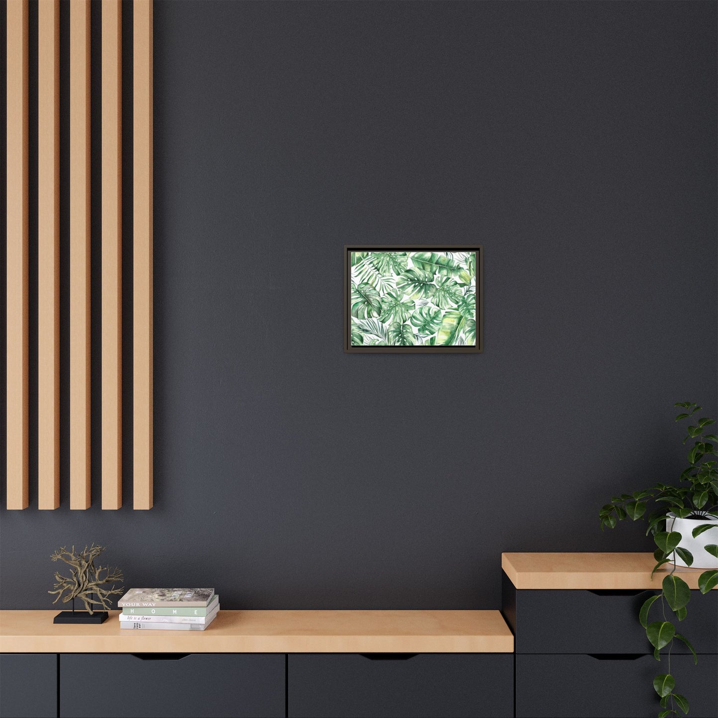 Flowers Collection - Green Wall - Matte Canvas, Framed (Multi-color)