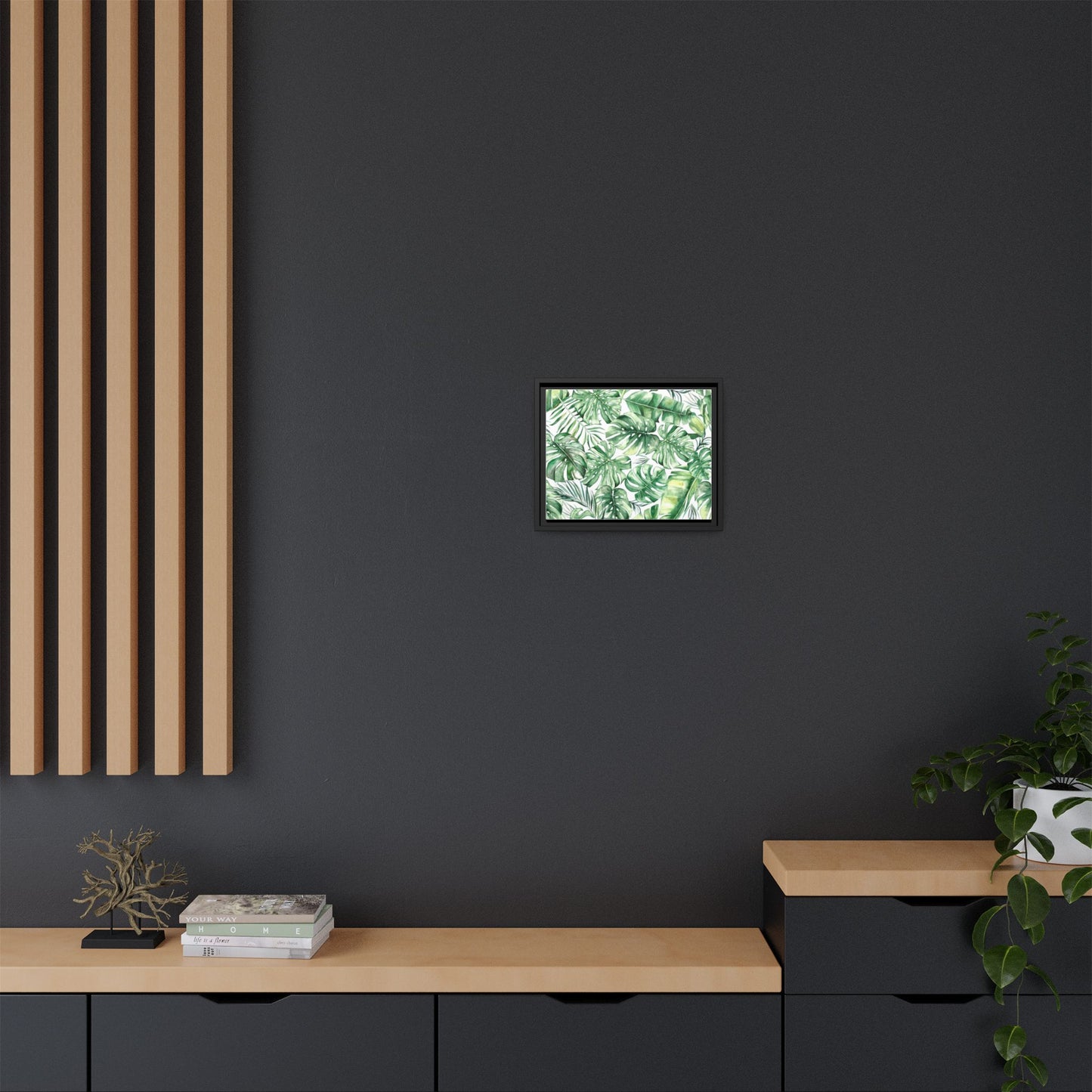Flowers Collection - Green Wall - Matte Canvas, Framed (Multi-color)